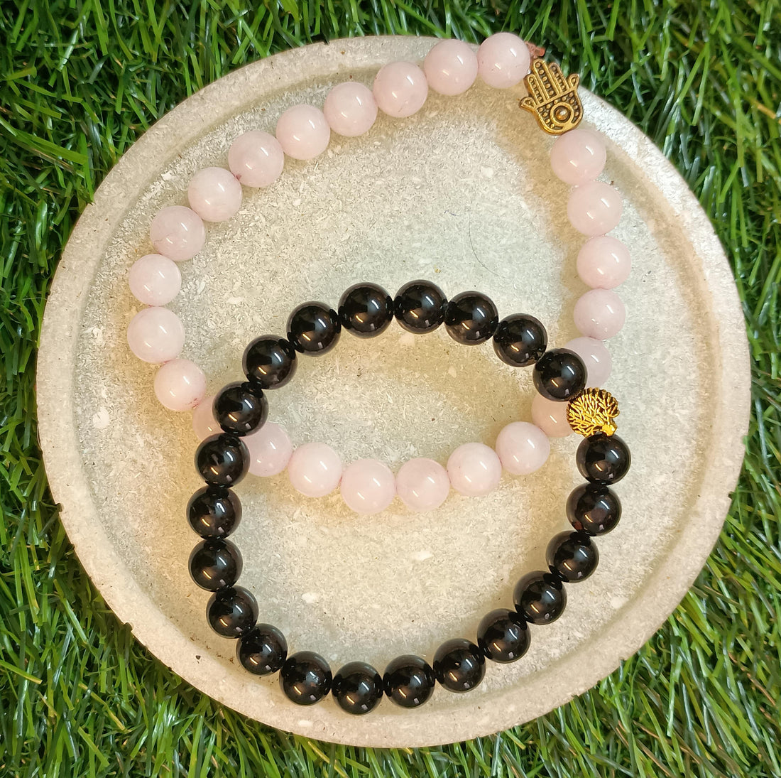 Rose Quartz Bracelet + Black Obsidian Bracelet Combo